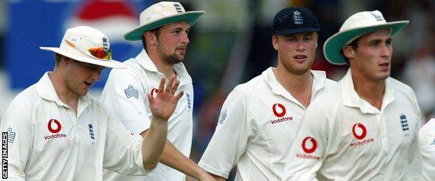 Former England bowlers Matthew Hoggard, Steve Harmison, Andrew Flintoff and Simon Jones