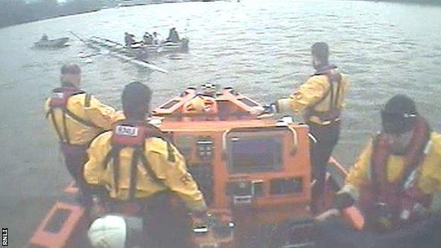 Oxford crew being rescued by RNLI
