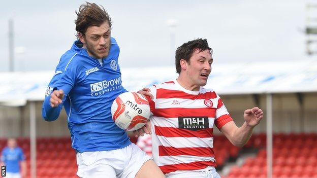 Martin Canning (right), in action against Murray Davidson, was ordered off for a foul on Michael O'Halloran