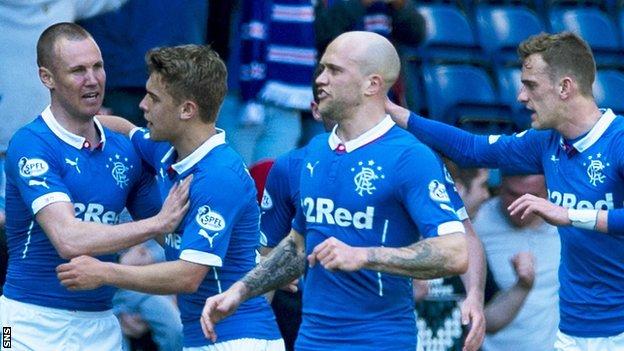 Rangers celebrate against Hearts