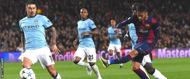 Barcelona striker Neymar in action against Manchester City in the Champions League