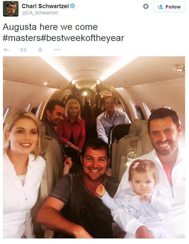 South African Charl Schwartzel with his family heading to Augusta