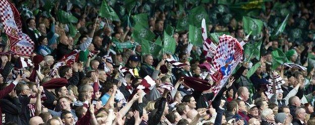 Hearts and Hibs fans at the Scottish Cup final 2012