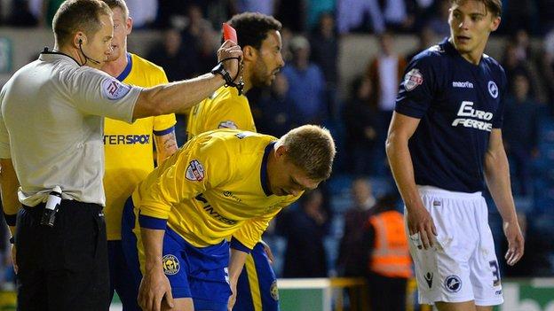 Martyn Waghorn is sent off for Wigan