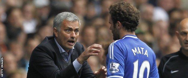 Chelsea manager Jose Mourinho and Juan Mata