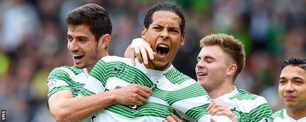 Celtic celebrate after Virgil van Dijk's opening goal