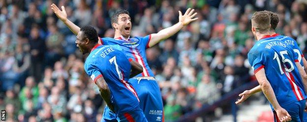 Caley Thistle celebrate Edward Ofere's goal