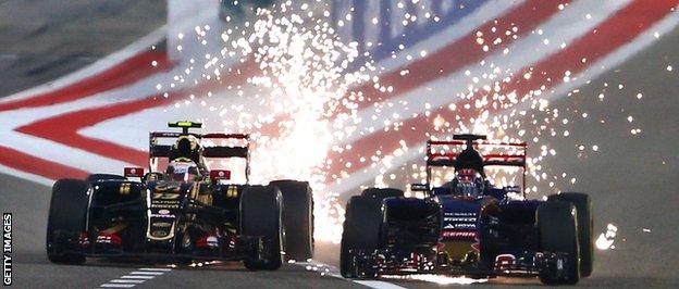 Sparks fly between Pastor Maldonado and Max Verstappen