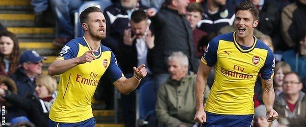 Aaron Ramsey celebrates after scoring Arsenal's winner against Burnley