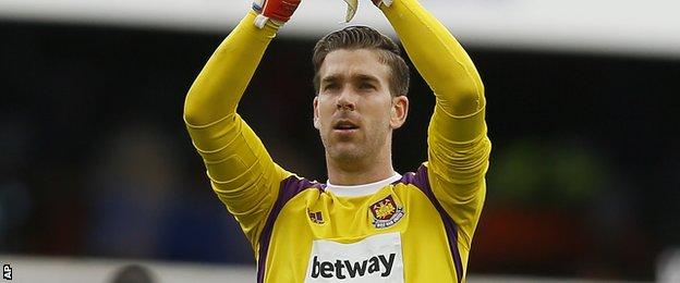 West Ham keeper Adrian applauds supporters