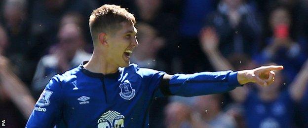 John Stones celebrates scoring for Everton