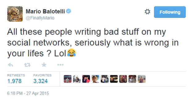 Mario Balotelli's Twitter page