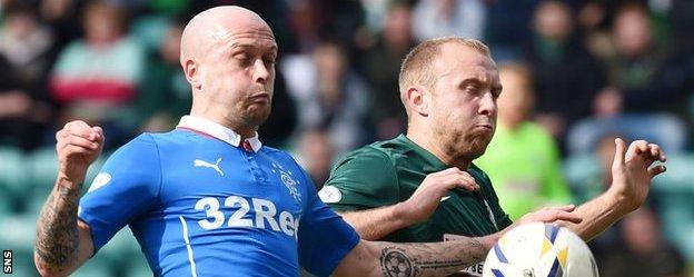 Rangers' Nicky Law battles with Hibs' Dylan McGeouch