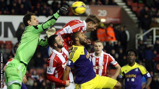 Swansea in action at Stoke in 2014