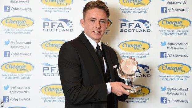 Hibernian midfielder Scott Allan was given his prize on Sunday evening at the PFA awards.