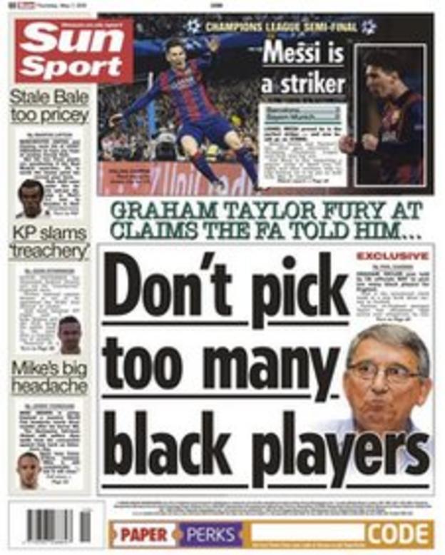 The back page of The Sun