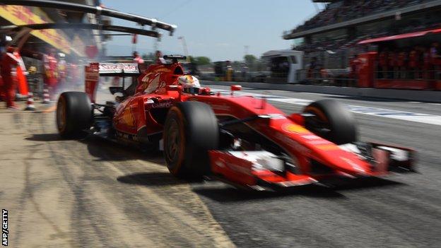 Sebastian Vettel leaves the pit lane