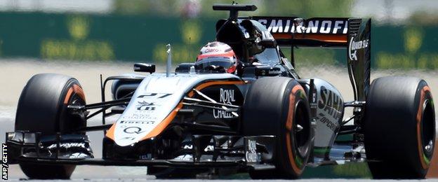 Force India's car in action during Spanish GP practice