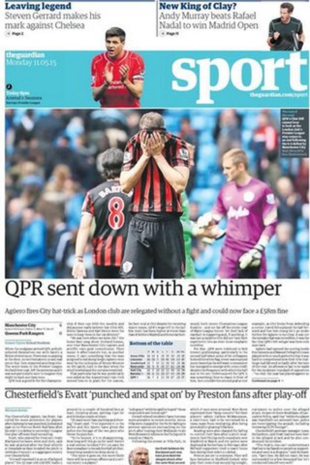 Monday's Guardian sport section front page