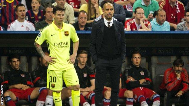 Pep Guardiola and Lionel Messi