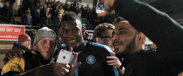 Aaron Pierre with Wycombe fans