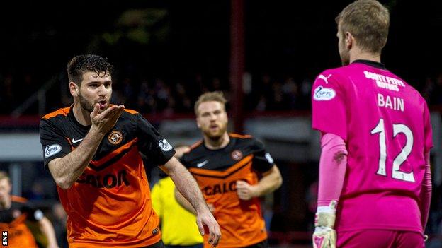 Nadir Ciftci celebrates scoring for Dundee United