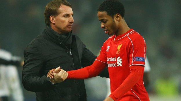 Liverpool manager Brendan Rodgers (left) and winger Raheem Sterling