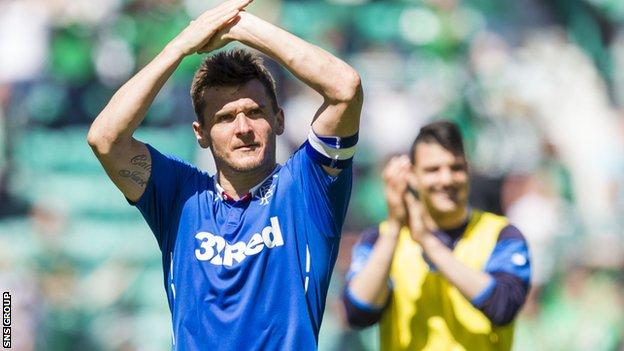 Rangers captain Lee McCulloch applauds visiting supporters at Easter Road
