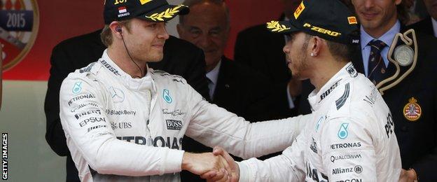 Rosberg and Hamilton shake hands