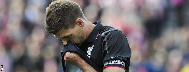 Steven Gerrard looks dejected after Liverpool's defeat