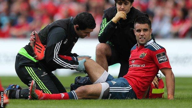 Conor Murray receives treatment for the injury in the win over the Ospreys
