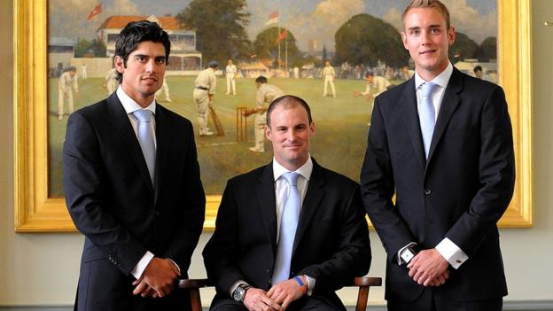 Alastair Cook, Andrew Strauss and Stuart Broad