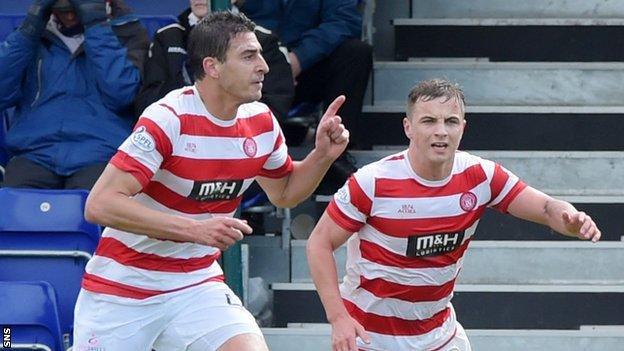 Lucas celebrates scoring for Accies against Ross County