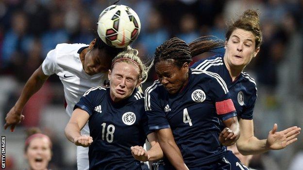 Kirsty Smith (left), Ifeoma Dieke and Jennifer Beattie in action for Scotland against France