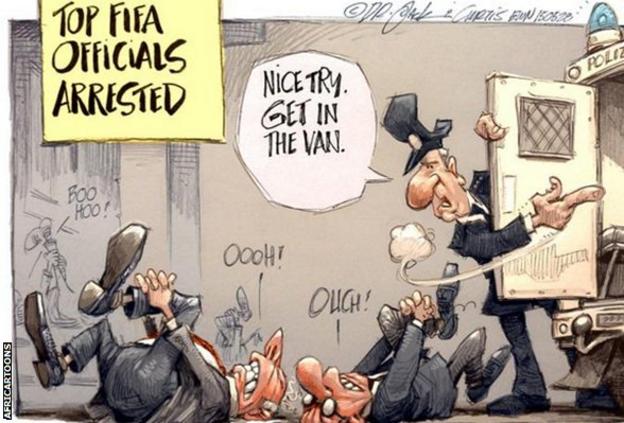 A cartoon of Fifa delegates feigning injury