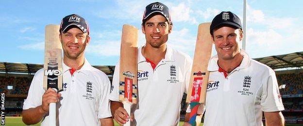 Jonathan Trott, Alastair Cook and Andrew Strauss