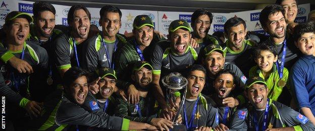 Pakistan with the ODI series trophy