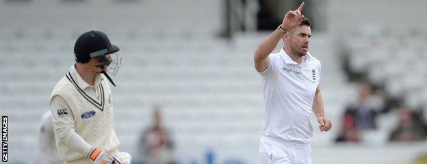 James Anderson (right) celebrates the wicket of BJ Watling