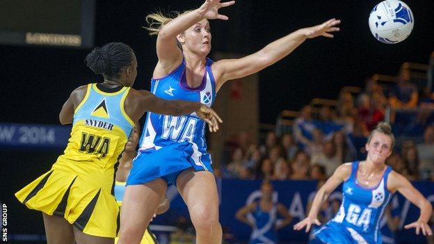 Karin Connell in action for Team Scotland against St Lucia.