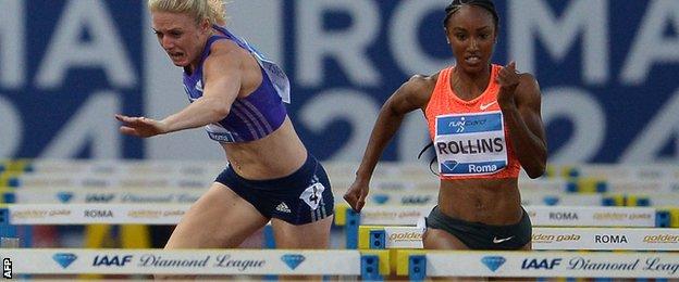 Sally Pearson hits a hurdle in Rome in the Diamond League meeting