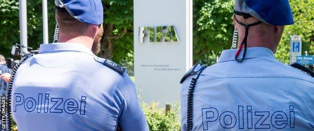 Swiss police outside Fifa headquarters in Zurich