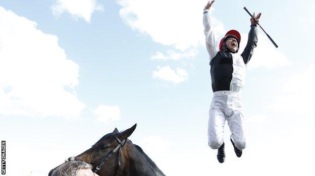 Frankie Dettori celebrates Epsom Derby win