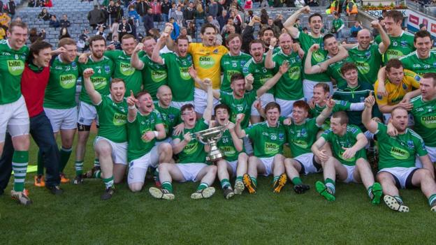 Fermanagh celebrate with the Lory Meagher Cup after beating Sligo 3-16 to 1-17 at Croke Park in Dublin
