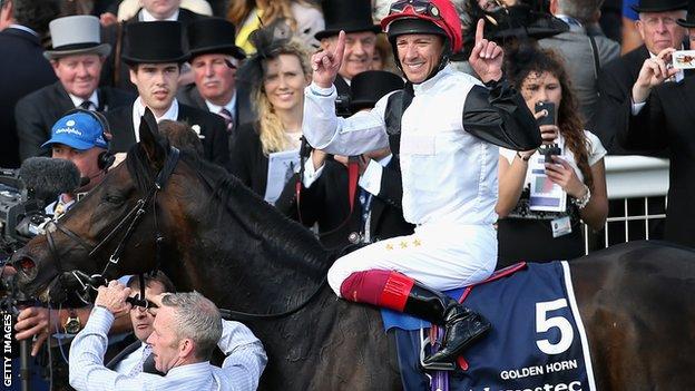 Frankie Dettori celebrates Epsom Derby win