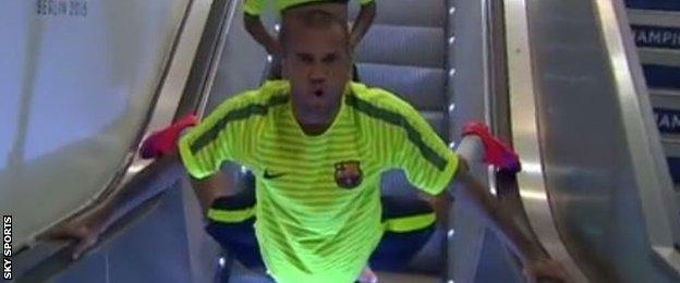 Dani Alves escalator entrance at Champions League Final