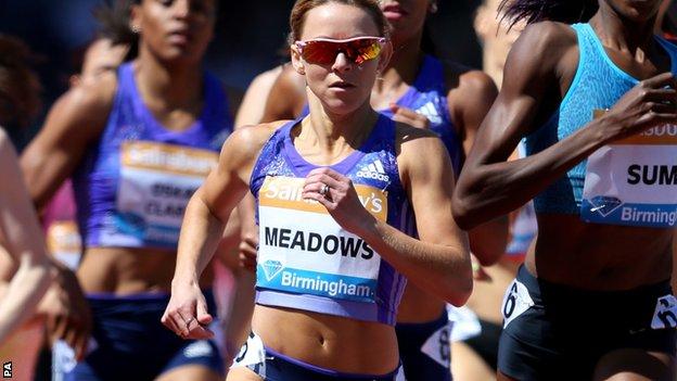 Jenny Meadows in the 800m at the Diamond League meeting in Birmingham