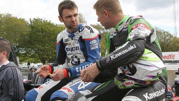 William Dunlop (left) with Gary Johnson prior to his crash at the Isle of Man TT races