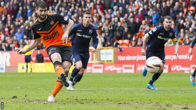 Nadir Ciftci scores a penalty for Dundee United against Ross County
