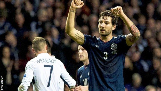 Scotland's Charlie Mulgrew celebrates after the 1-0 win over Republic of Ireland last year