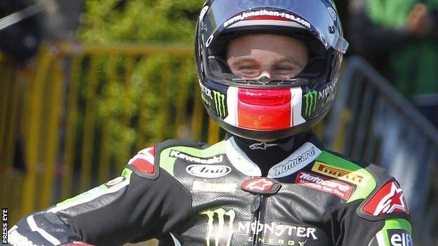 Jonathan Rea pictured after his lap of the TT circuit on the Isle of Man